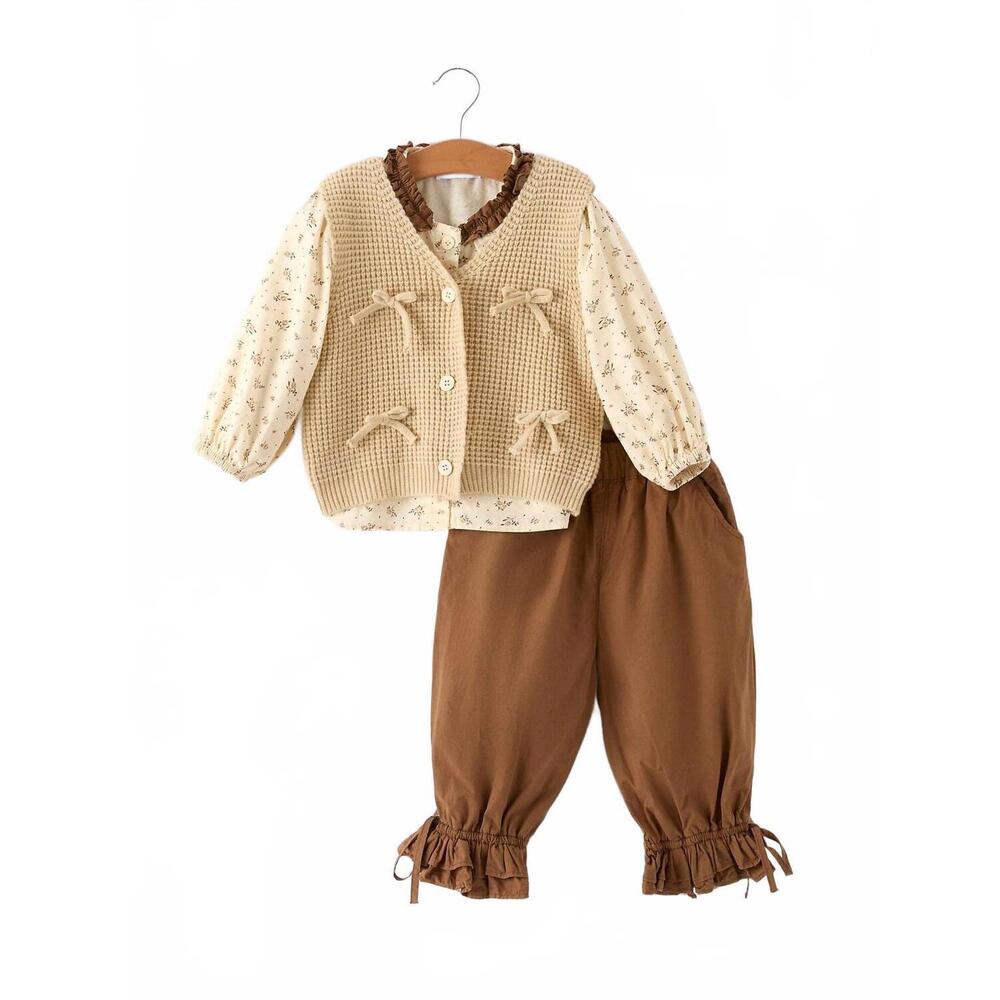 NEW RYLEE + CRU girls' floral shirt vest bloomers three-piece set in multi-color